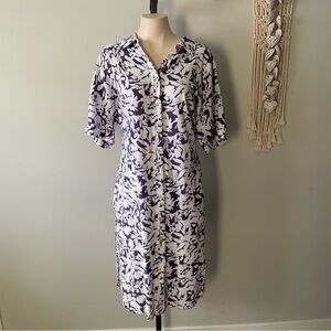 Yest Linen Blend Front Button Down Belted Shirt Dress Artsy Abstract Size 12
